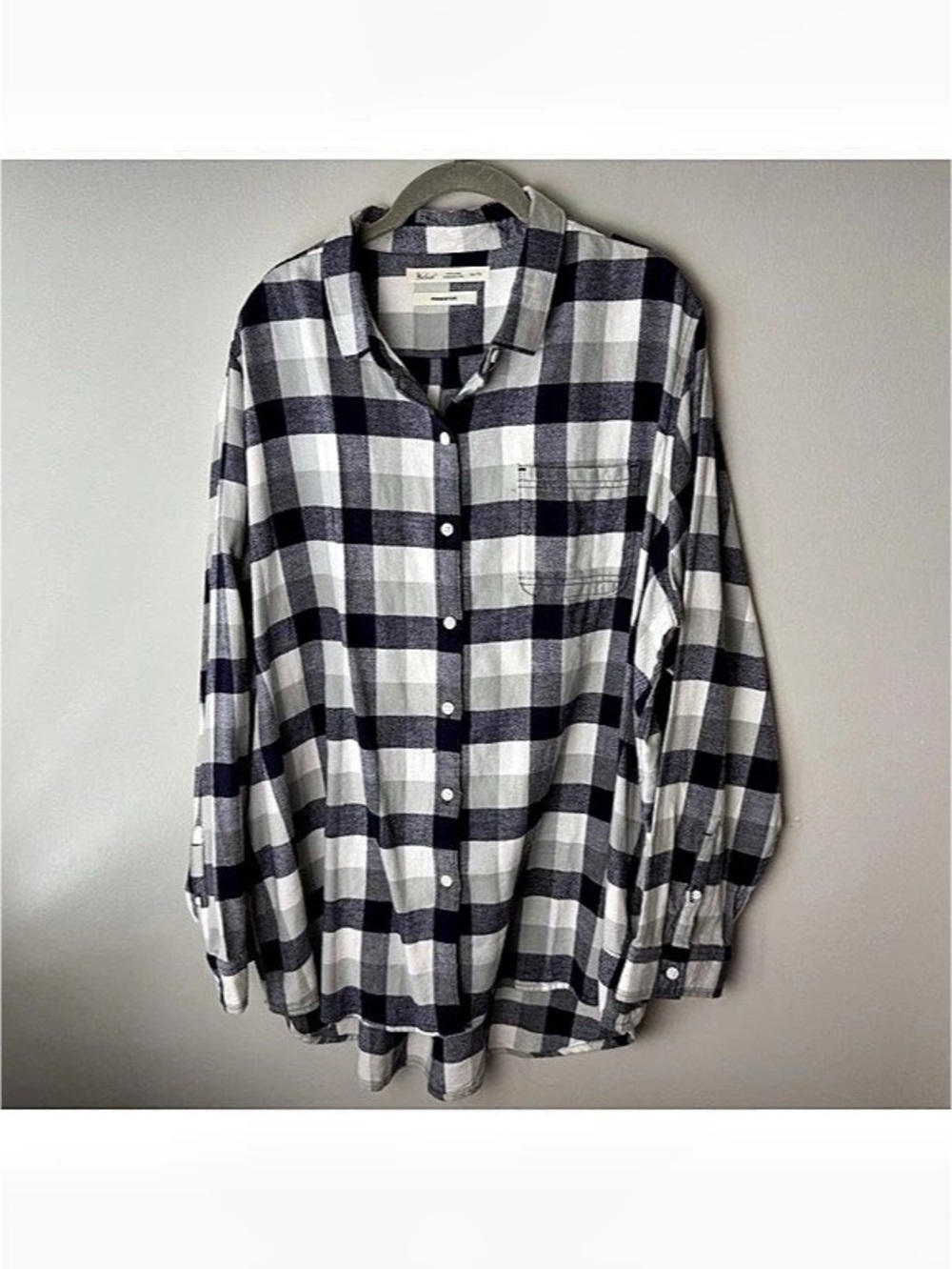 Woolrich Pemberton Flannel Shirt Womens Size XXL 2XL Organic Cotton Plaid Blue